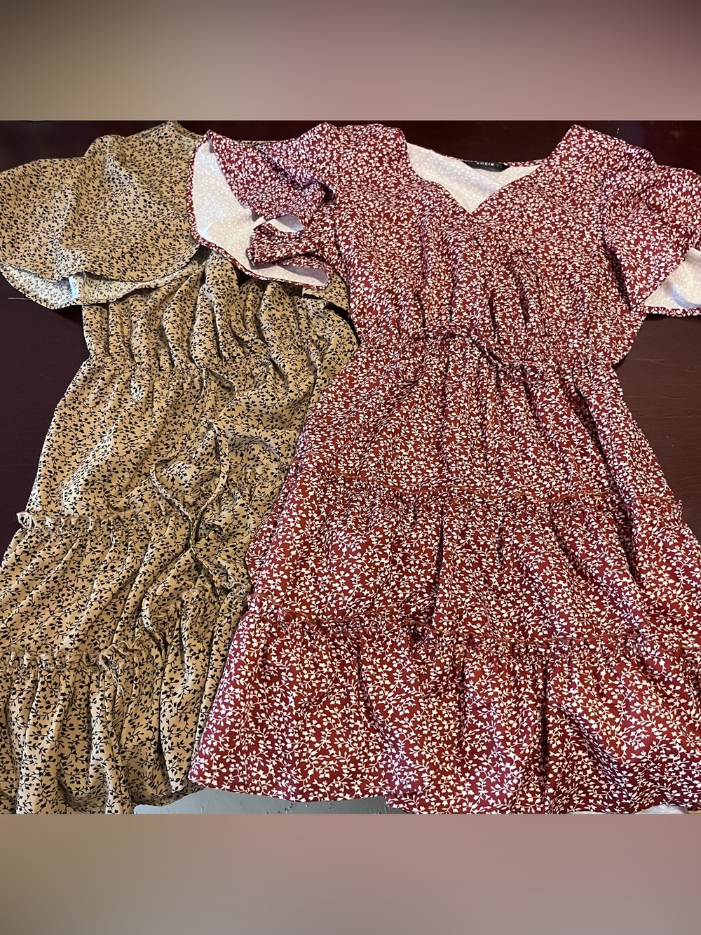 Red and Tan Colored Dresses